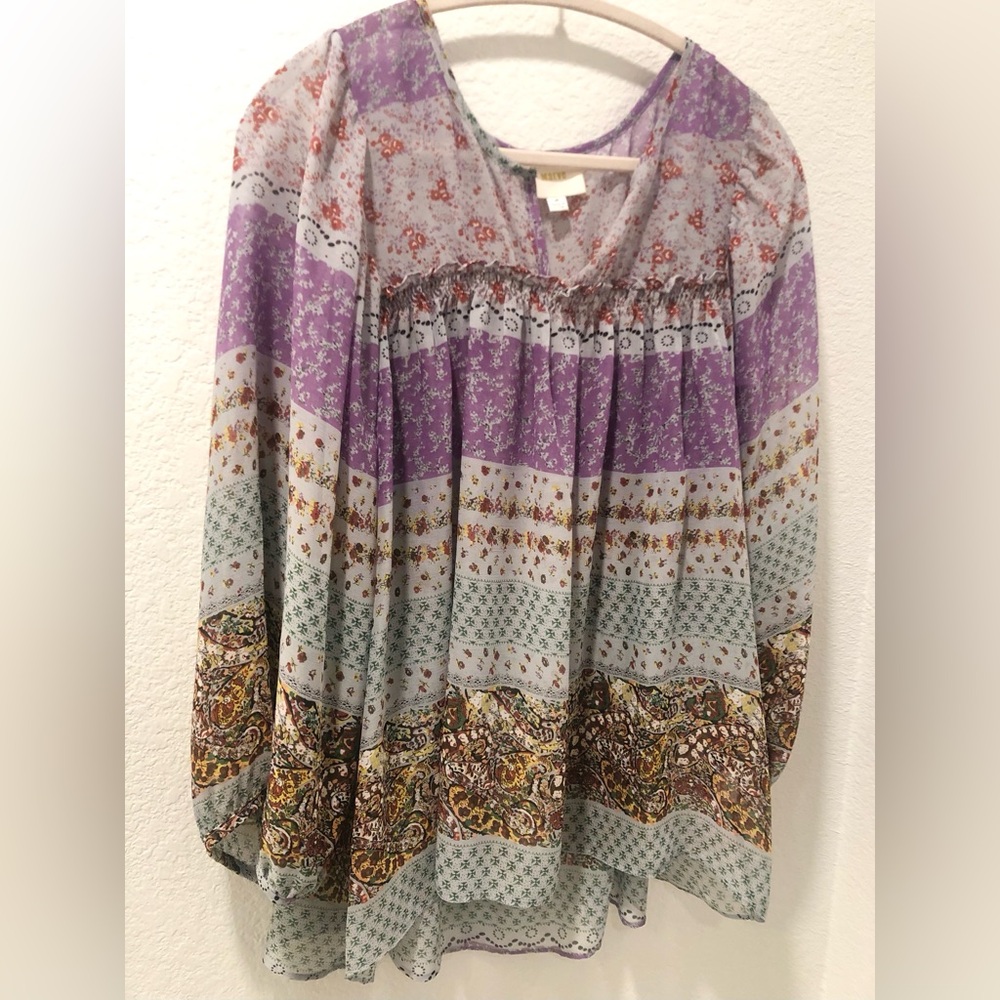 MAEVE by Anthropologie Boho Floral Peasant Oversized Top - Lavender Multi